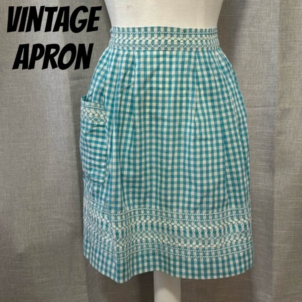 Vintage Apron-Blue/White Gingham Checked-Single Side Pocket